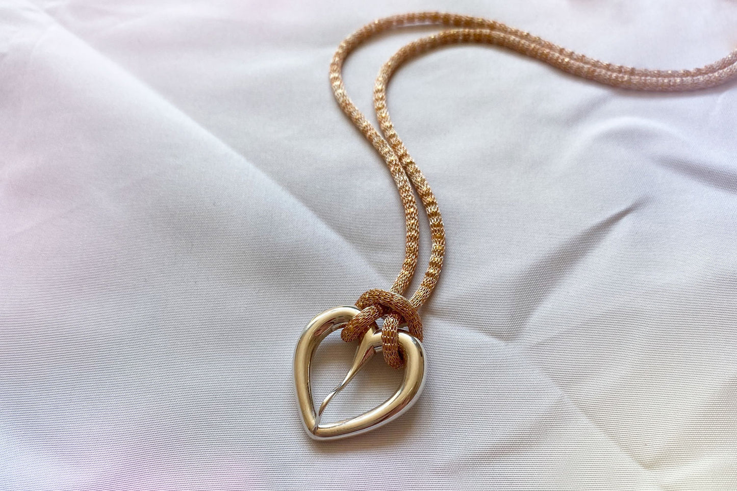 Love buckle pendant with mesh coated chain