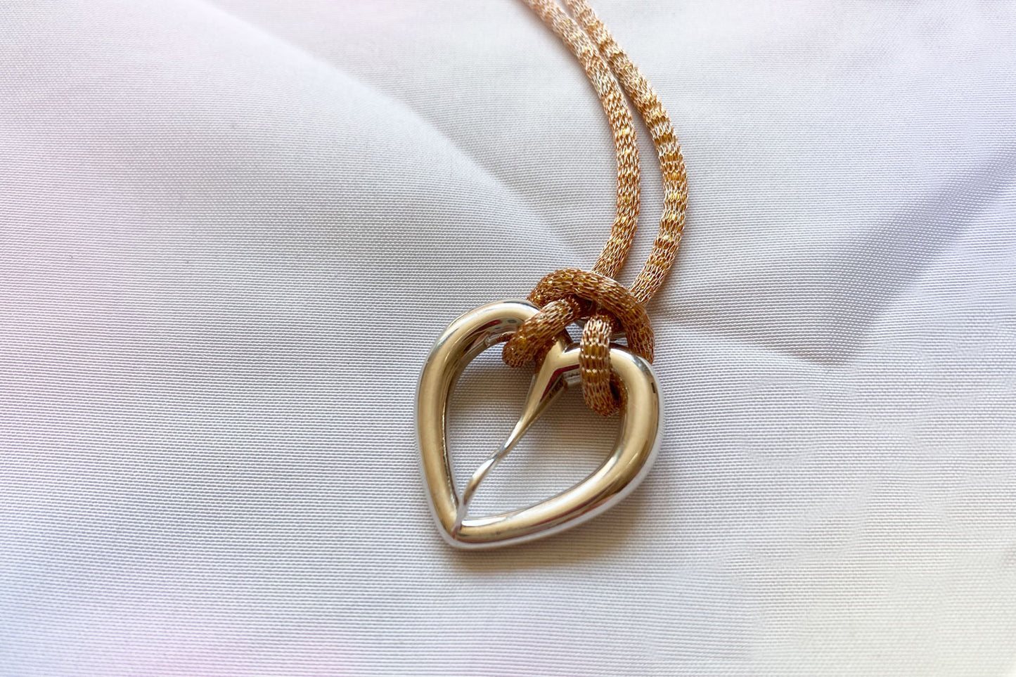 Love buckle pendant with mesh coated chain